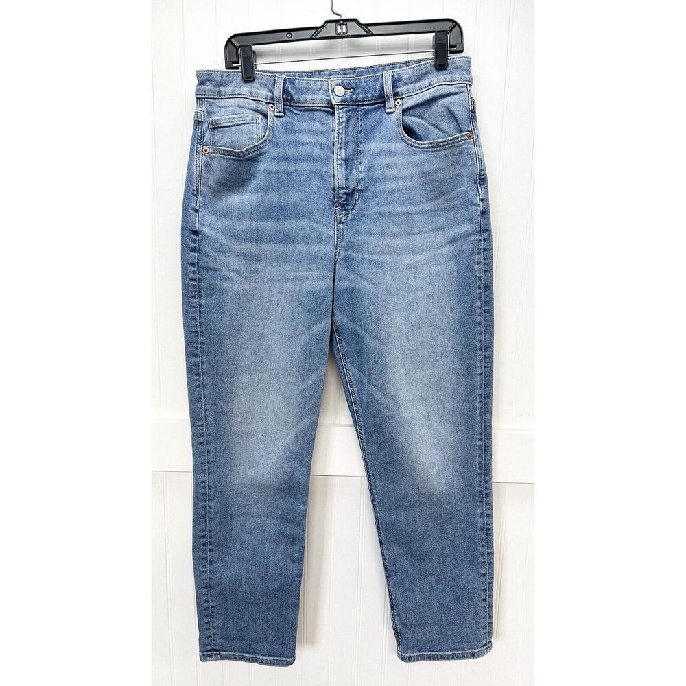 American Eagle Mom Jeans Womens 12 Blue Stretch High Rise Light Denim 90s EUC
